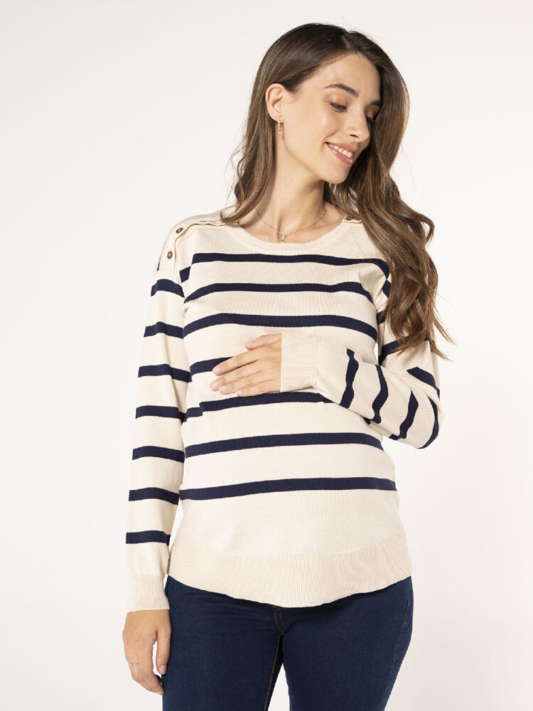 HOUMENGO Sudadera Premamá de Embarazo Lactancia Ropa Deportiva Suéter con Costuras en Color Liso y Lactancia para Mujeres Embarazadas 