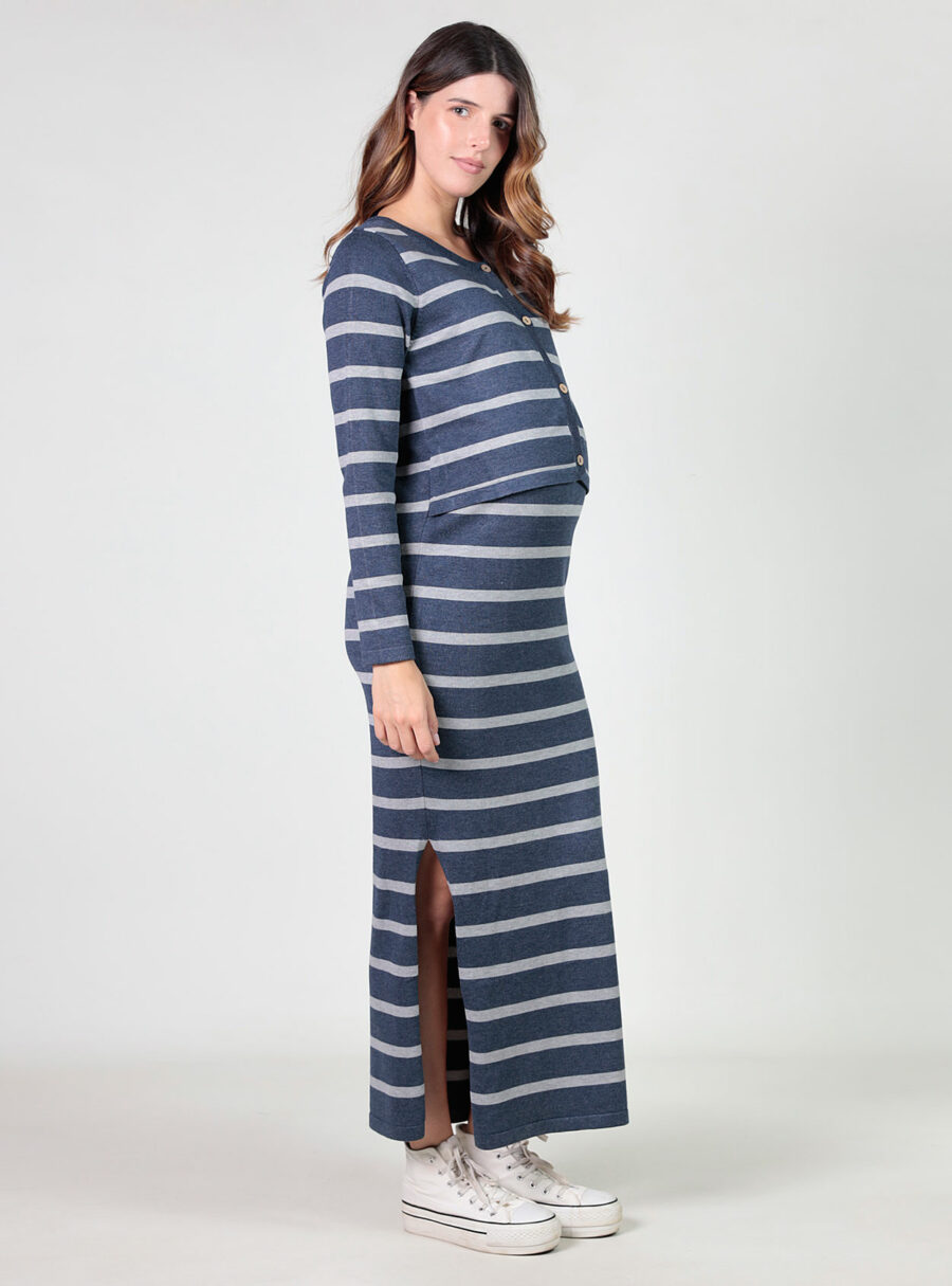 Vestido tricot de rayas con chaqueta falsa - Imagen 2
