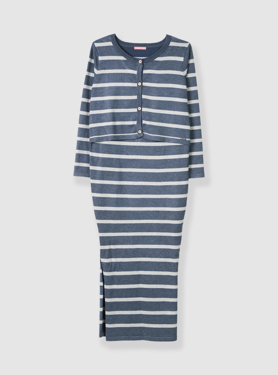 Vestido tricot de rayas con chaqueta falsa - Imagen 6