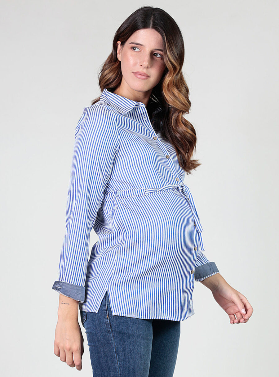 Camisa rayas con cinturón ajustable - Imagen 2