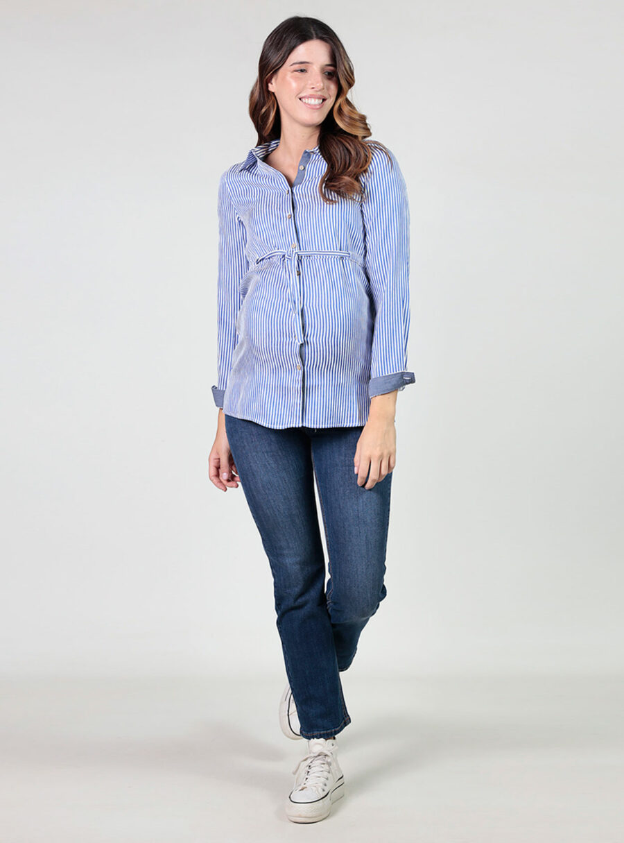 Camisa rayas con cinturón ajustable - Imagen 4