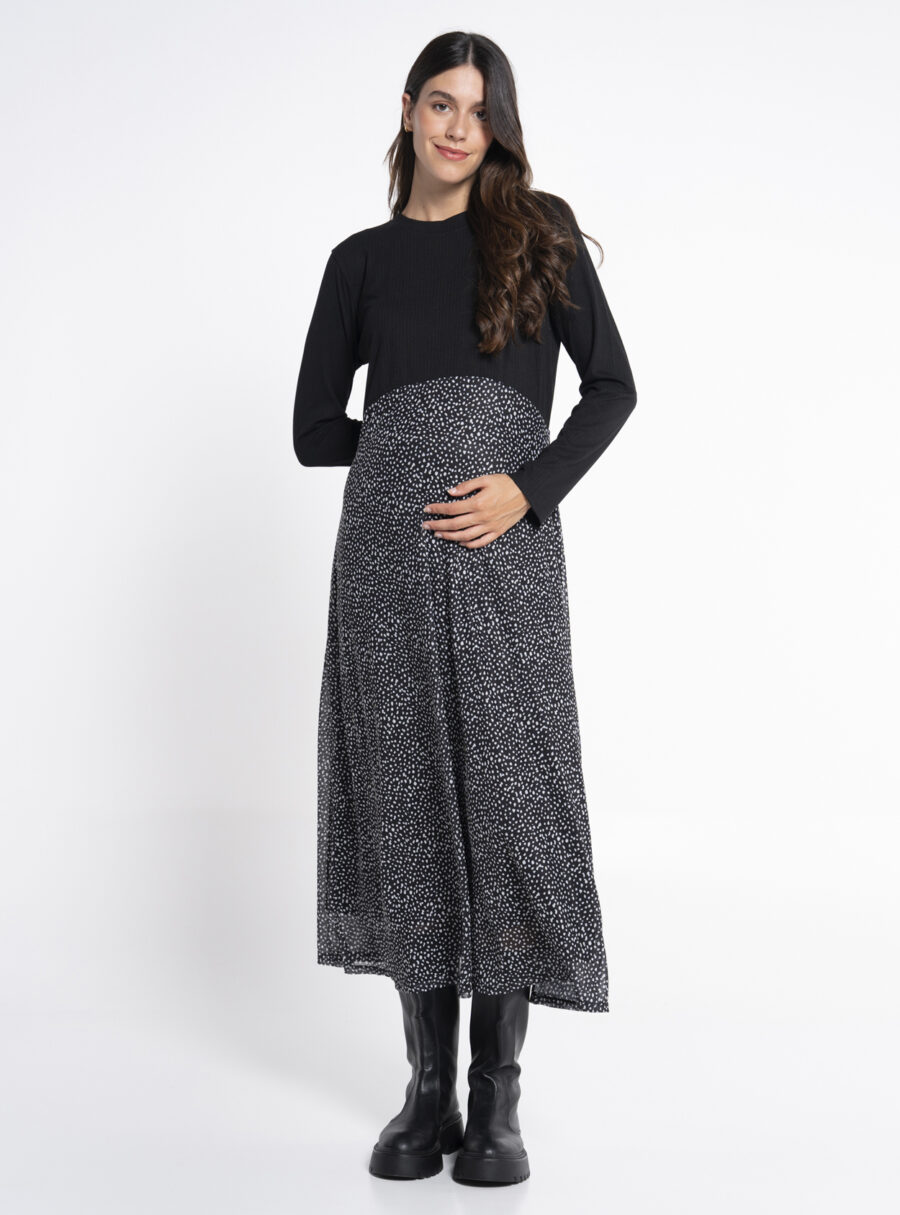 Vestido premamá de tul con top de canalé