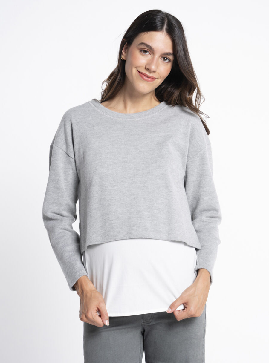Suéter premamá con camisa falsa