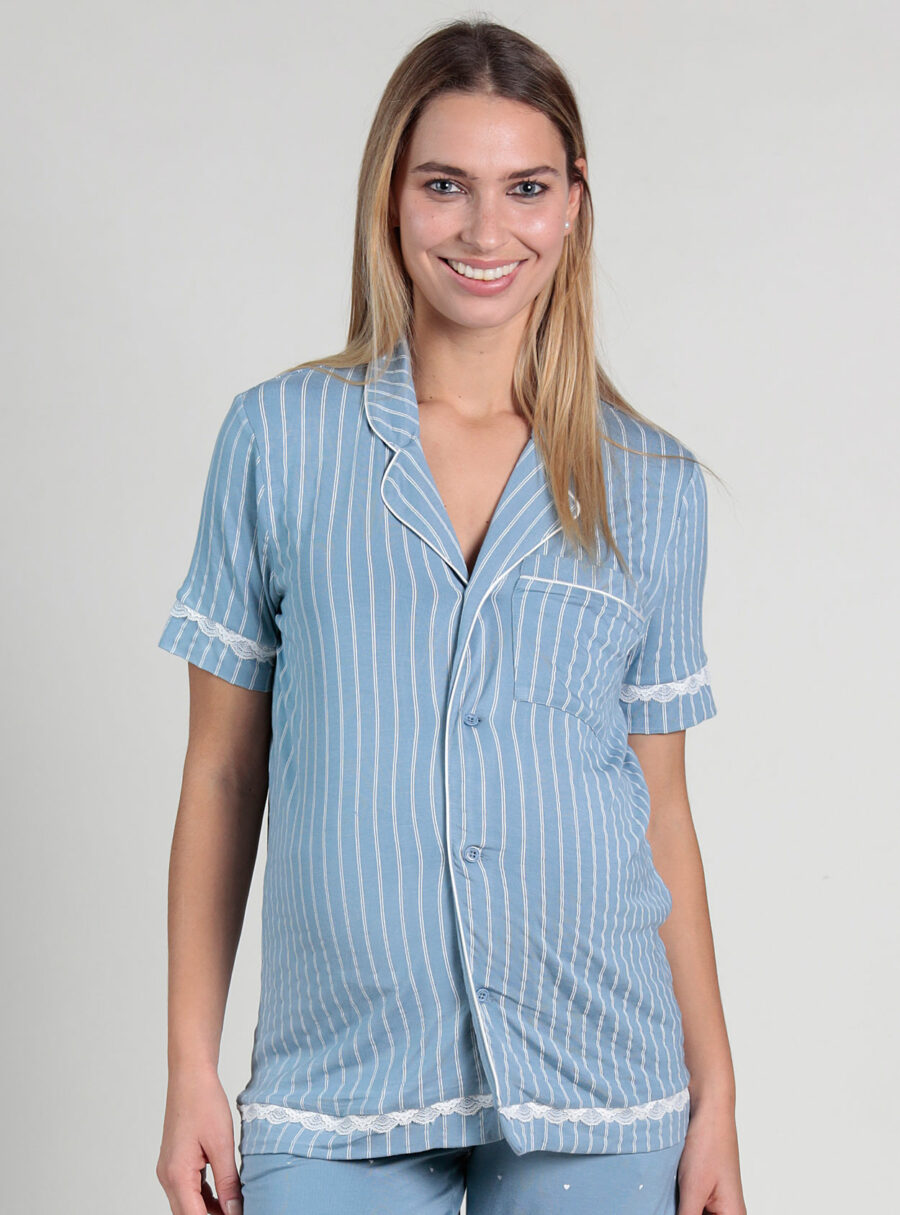 Pijama camisero estampado rayas