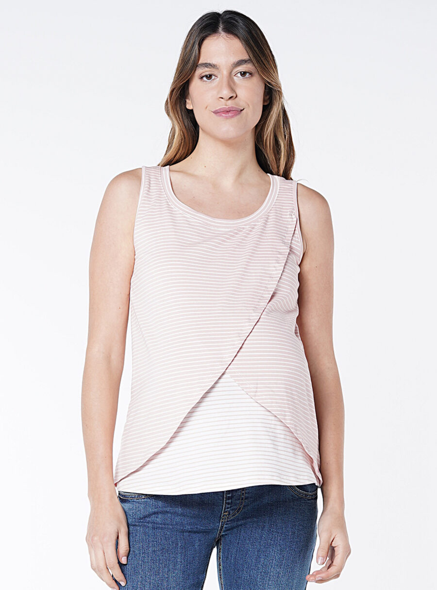 Camiseta lactancia sin mangas rayada y cruzada