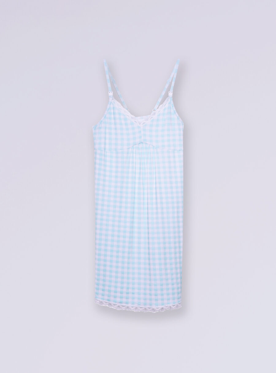 Camisón de tirantes con print vichy y detalles de encaje - Imagen 5