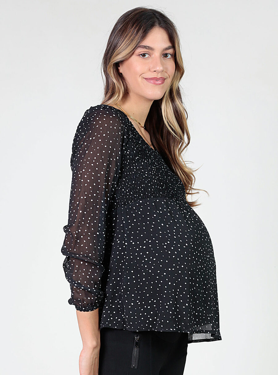 Blusa estampada topos con smock en pecho - Imagen 2