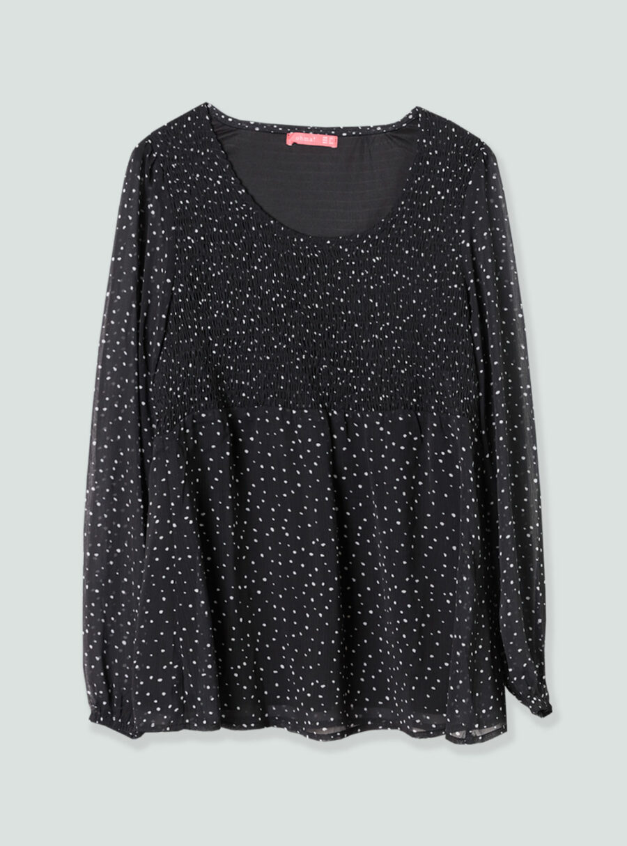 Blusa estampada topos con smock en pecho - Imagen 5