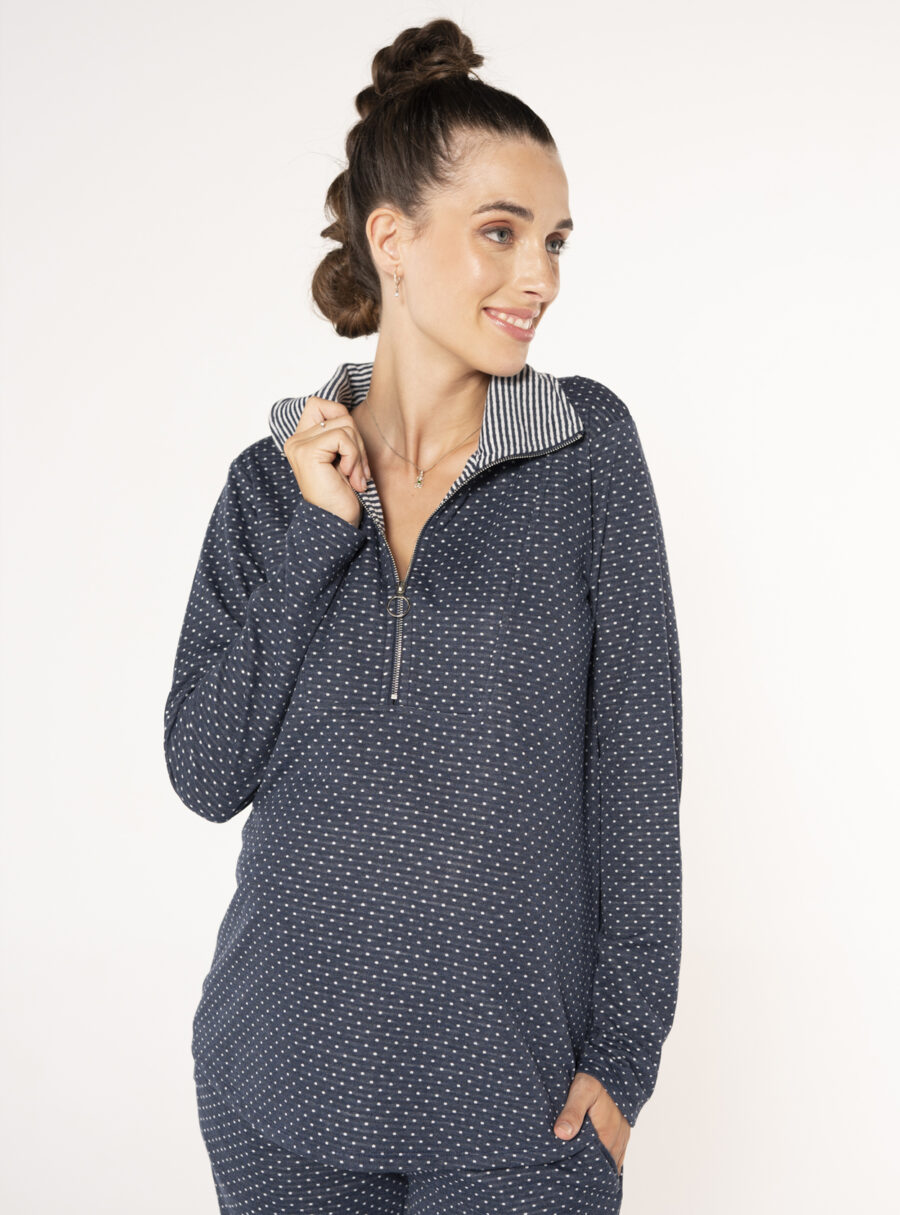 Sudadera lactancia con topos y rayas en el interior
