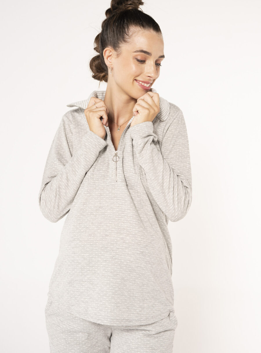 Sudadera lactancia con topos y rayas en el interior
