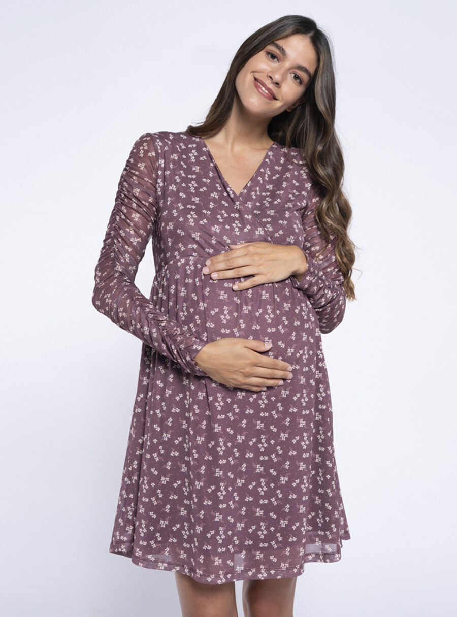 Vestido lactancia estampado con frunzido en la manga