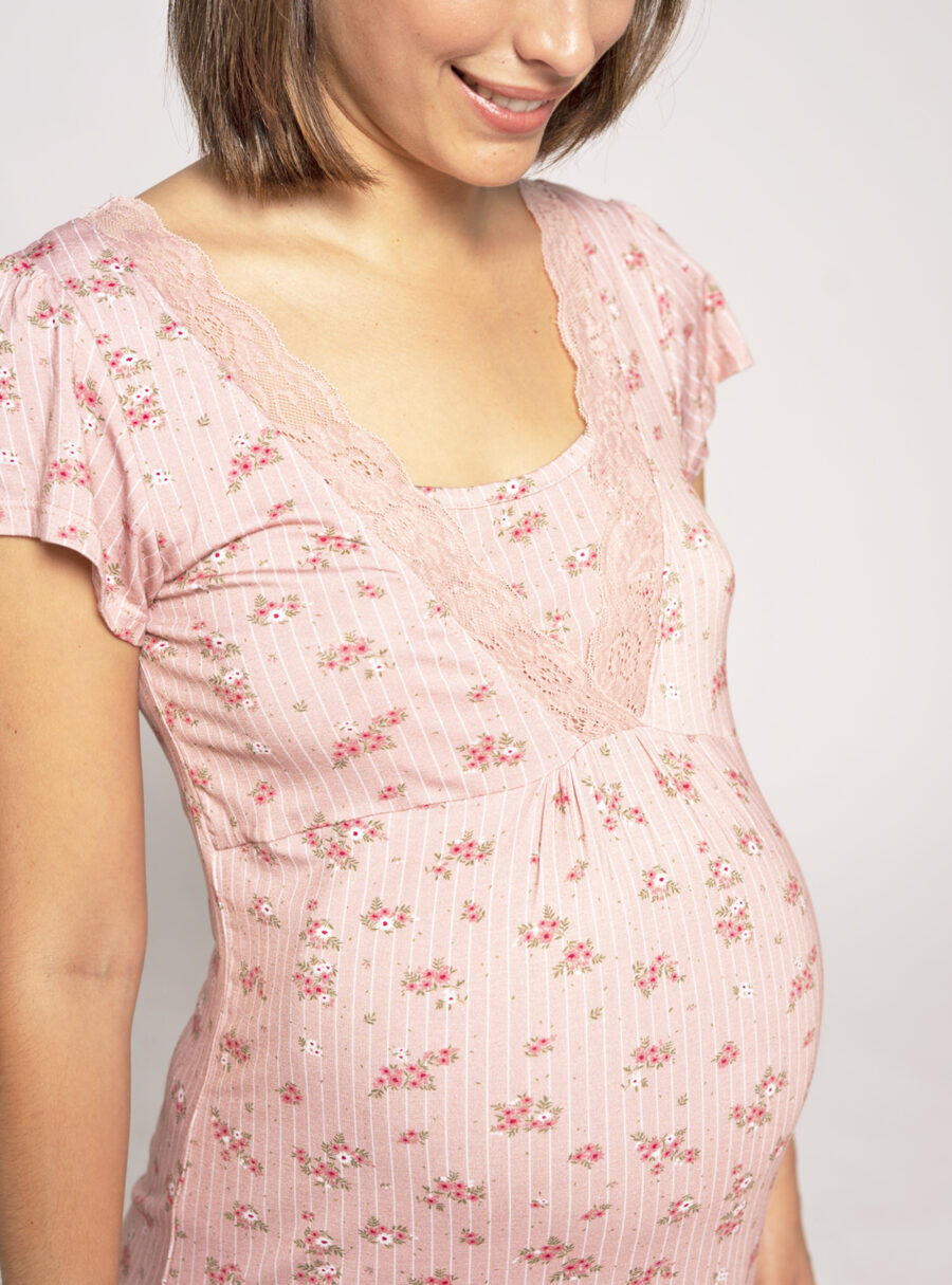 Camisón lactancia manga corta con rayas y flores - Imagen 6