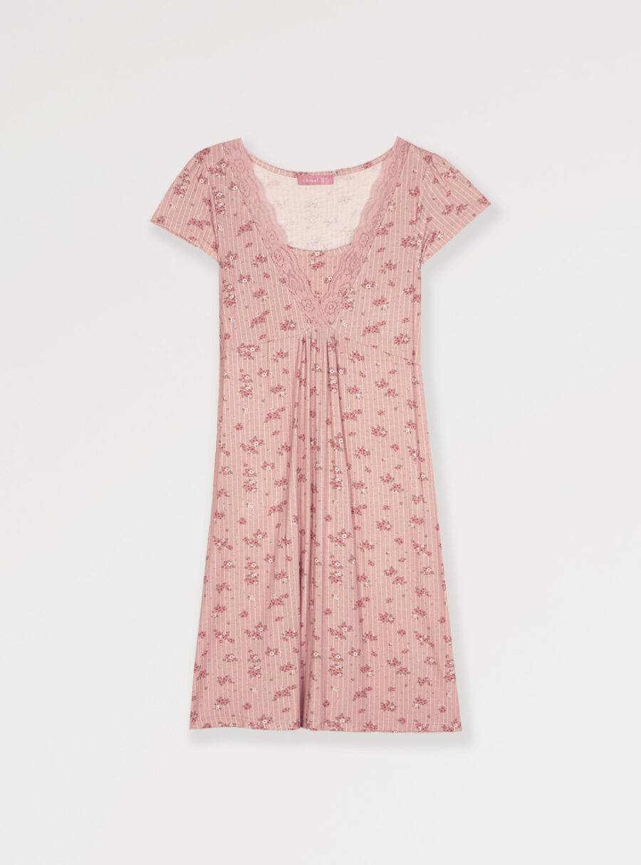 Camisón lactancia manga corta con rayas y flores - Imagen 8