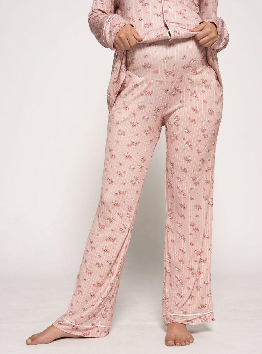 Pantalón de pijama premamá con rayas y flores