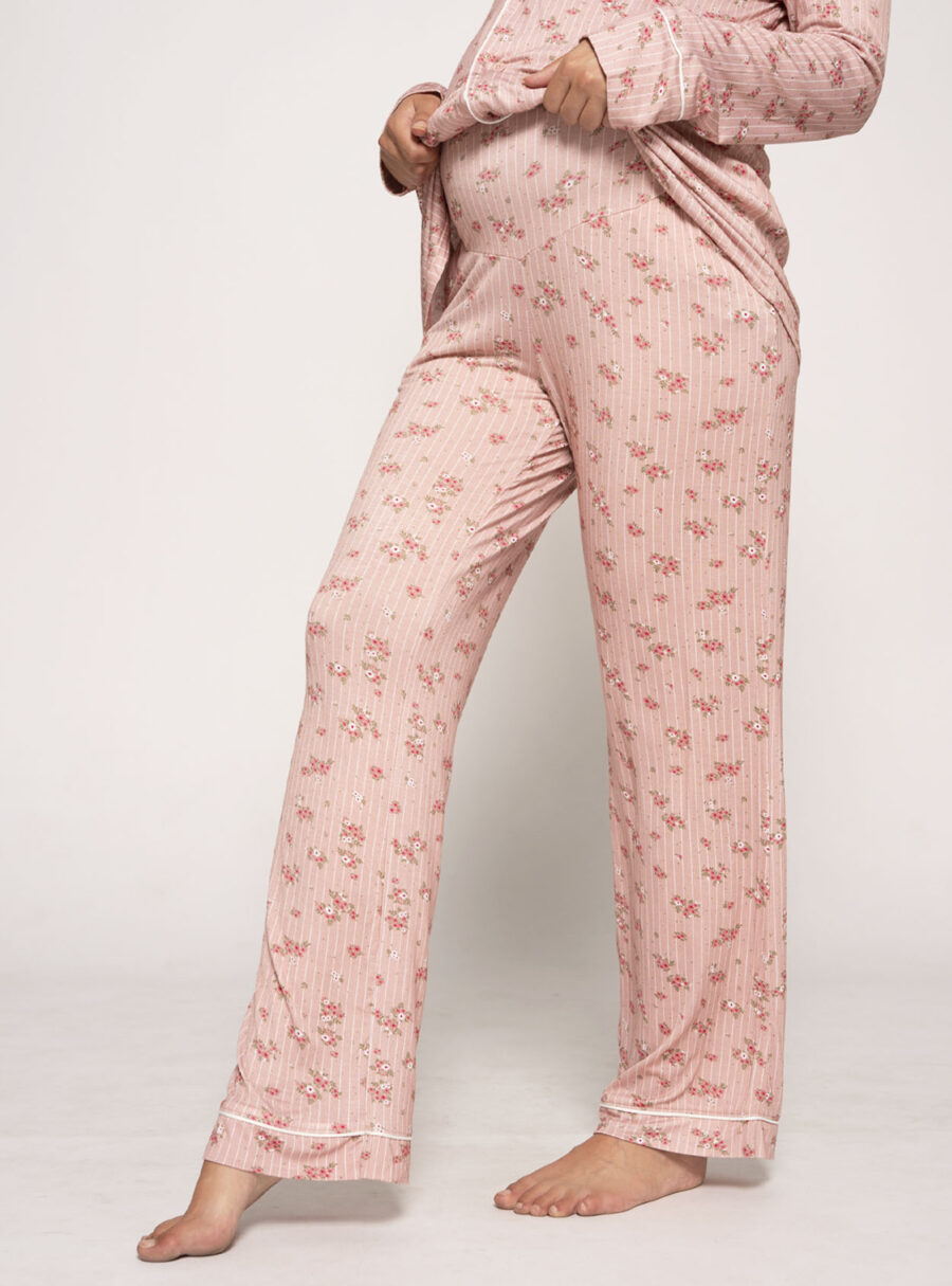 Pantalón de pijama premamá con rayas y flores - Imagen 2