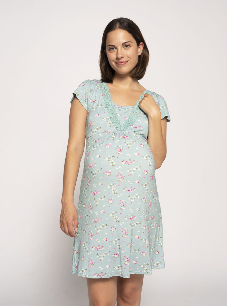 Camisón lactancia manga corta con flores