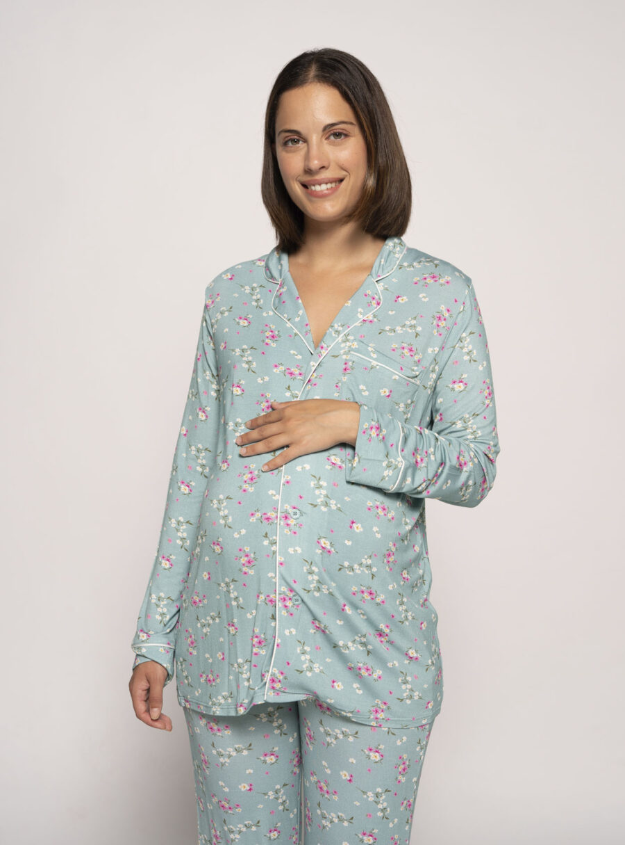 Camiseta pijama camisero manga larga con flores