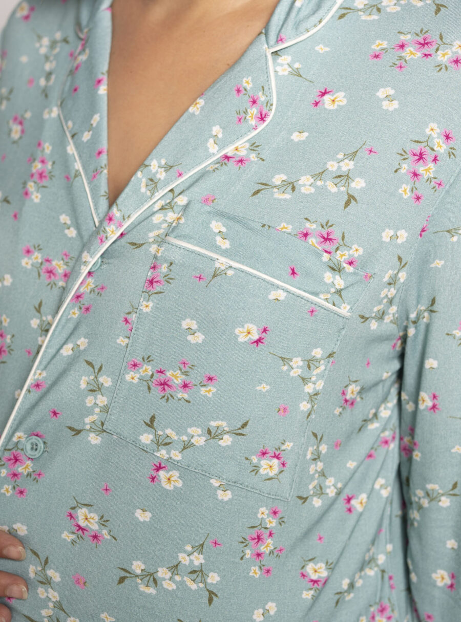 Camiseta pijama camisero manga larga con flores - Imagen 6
