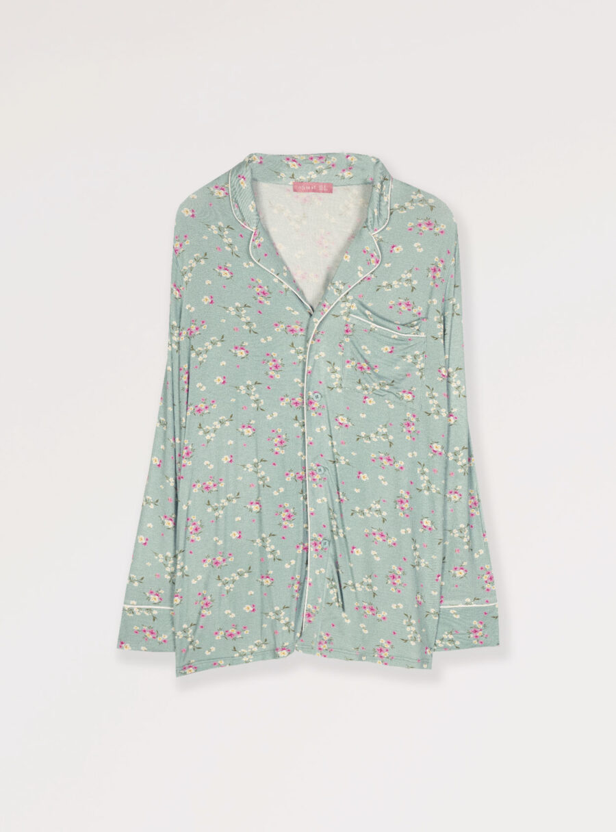 Camiseta pijama camisero manga larga con flores - Imagen 7