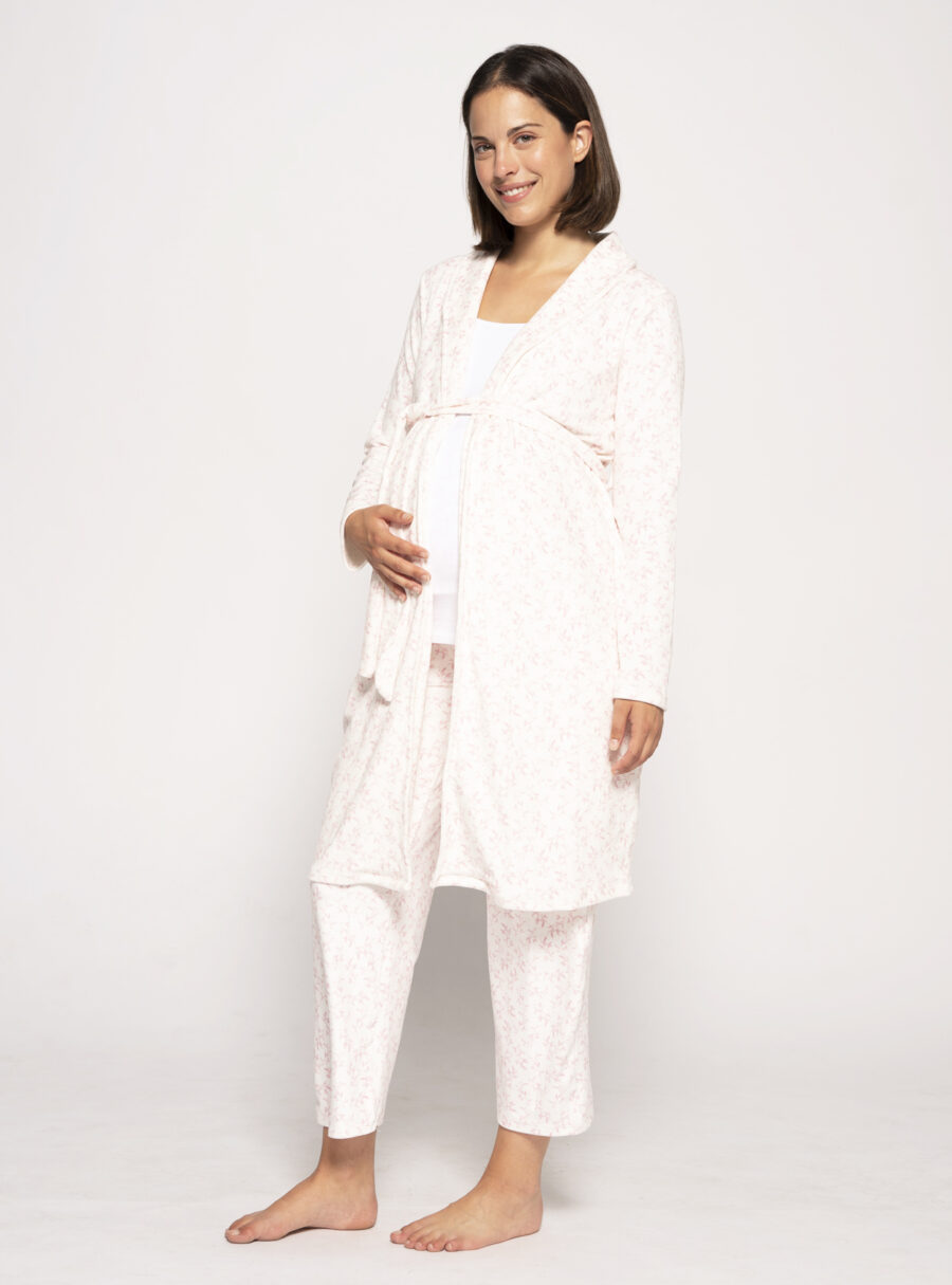 Bata de velour estampada flores - Imagen 4