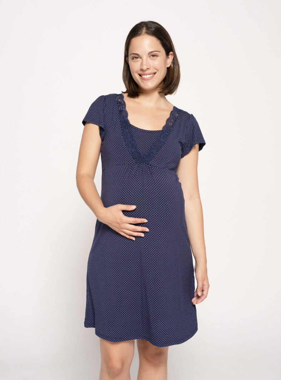 Camisón lactancia manga corta lunares