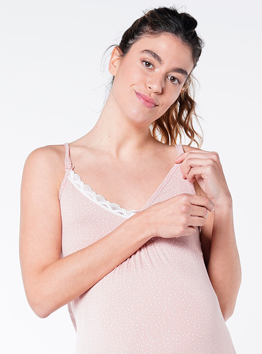 Camisón de lactancia lunares y encaje - Imagen 5