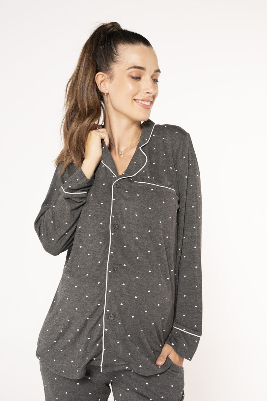 Camisa de lactancia pijama con corazones