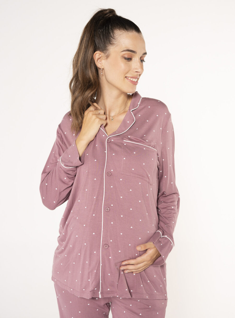 Camisa de lactancia pijama con corazones