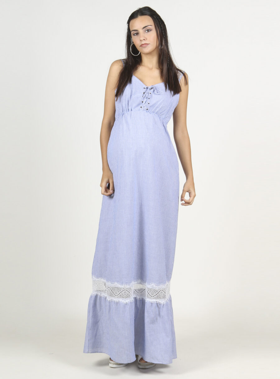 Maxivestido de rayas con crochette