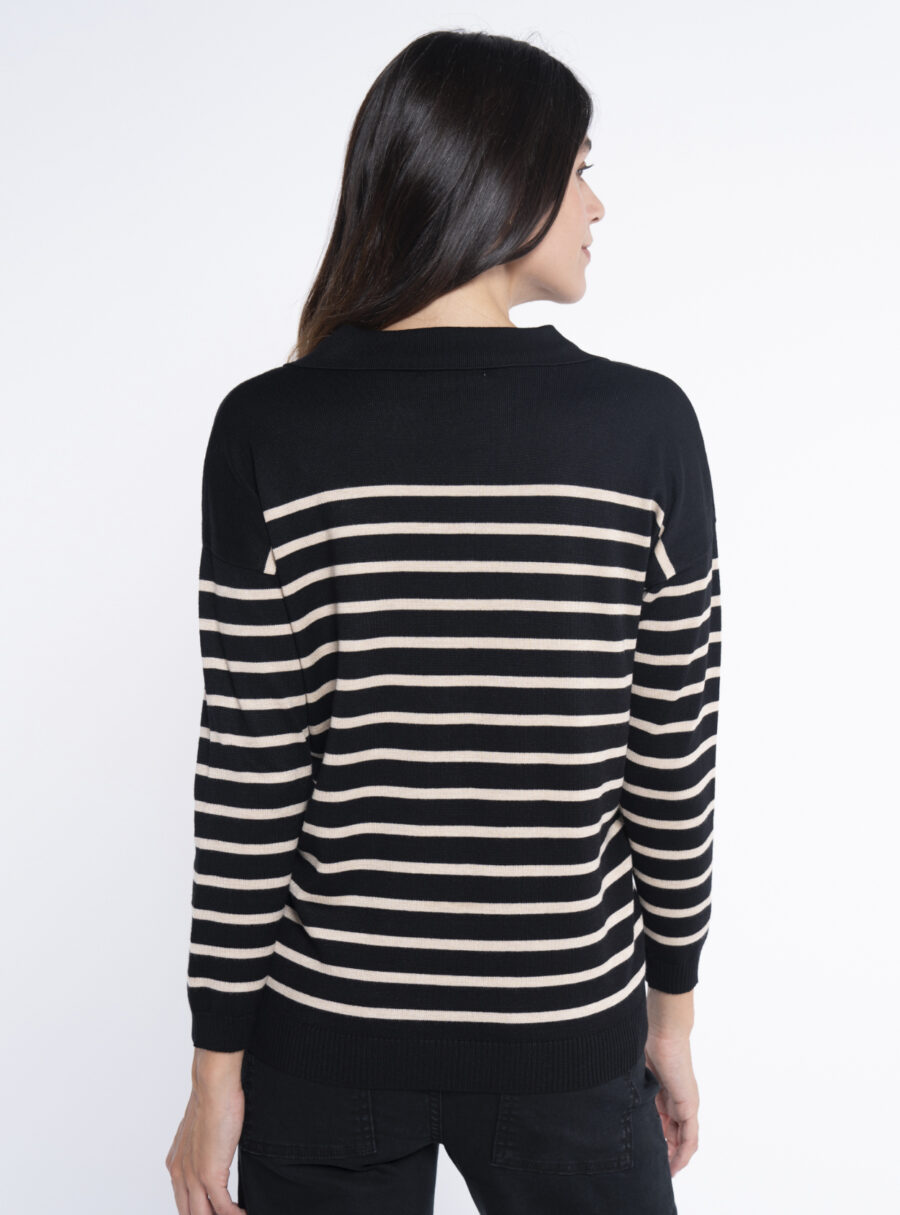 Jersey rayado de canalé con cuello polo - Imagen 3
