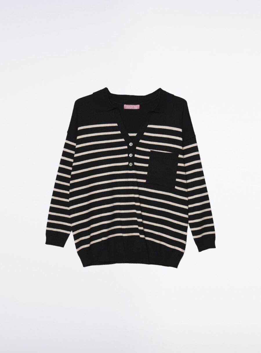 Jersey rayado de canalé con cuello polo - Imagen 7