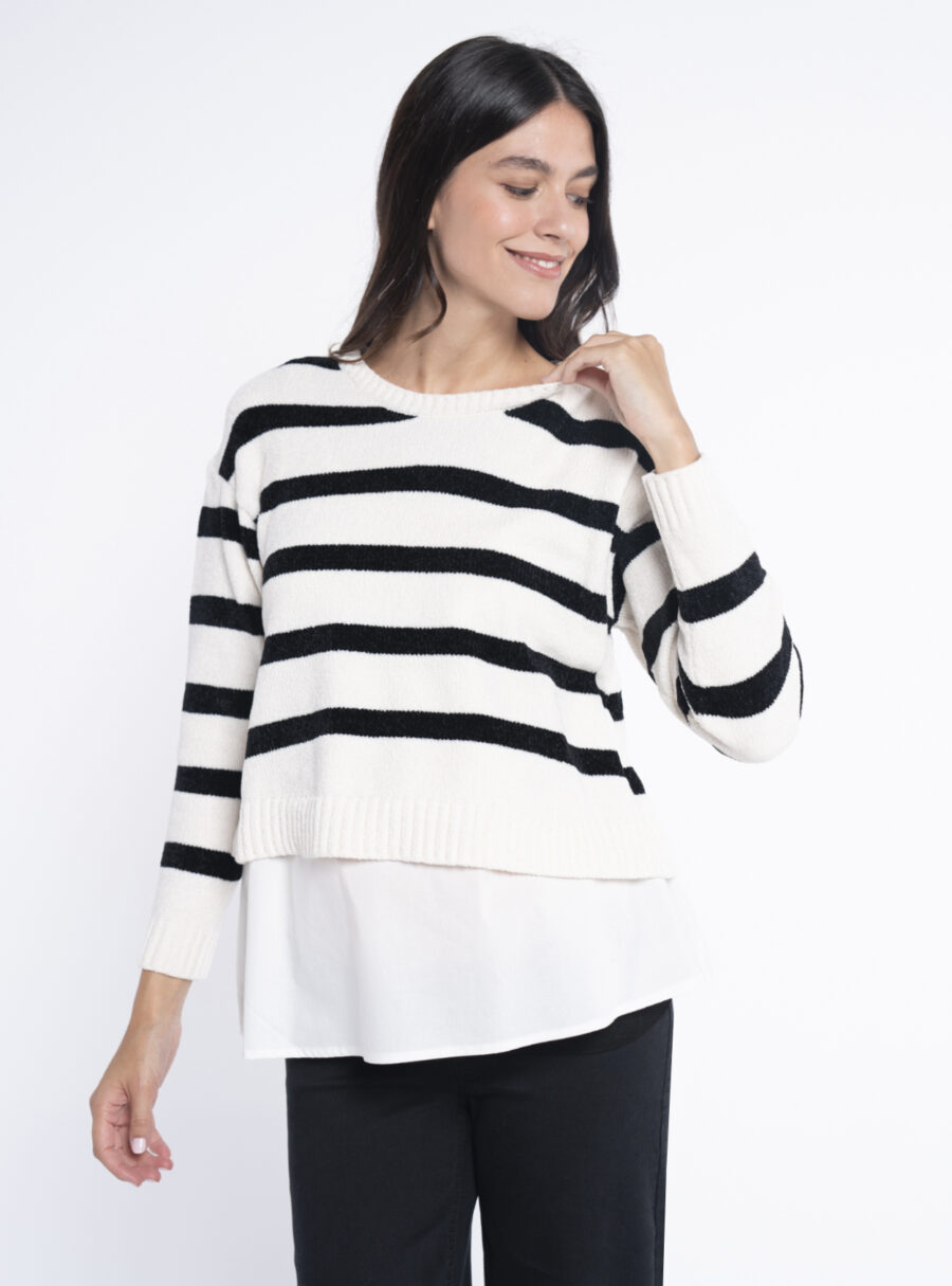 Jersey de chenilla a rayas con blusa
