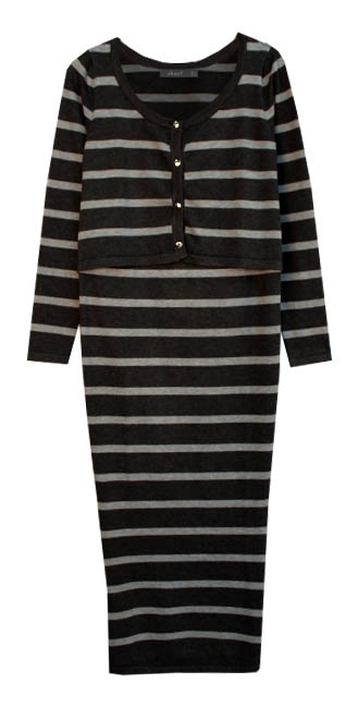 Vestido tricot de rayas con chaqueta falsa
