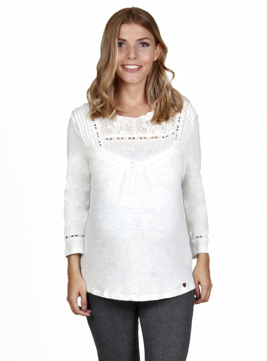 Camisa lactancia con bordado y puntilla