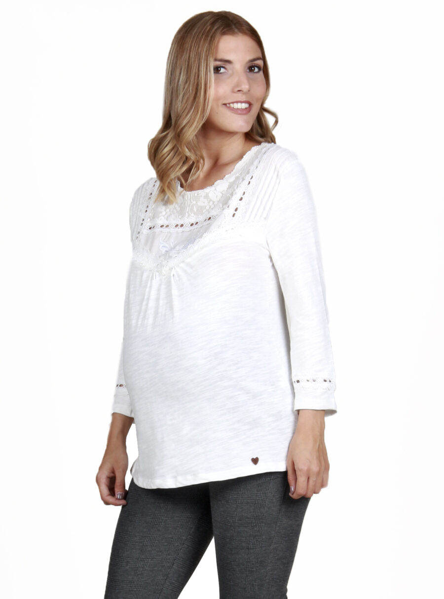 Camisa lactancia con bordado y puntilla - Imagen 2