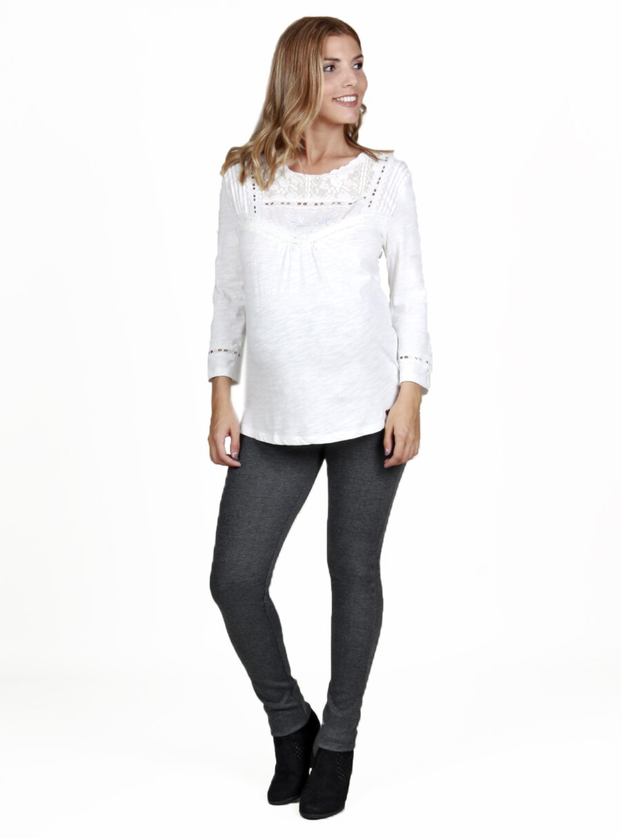 Camisa lactancia con bordado y puntilla - Imagen 4