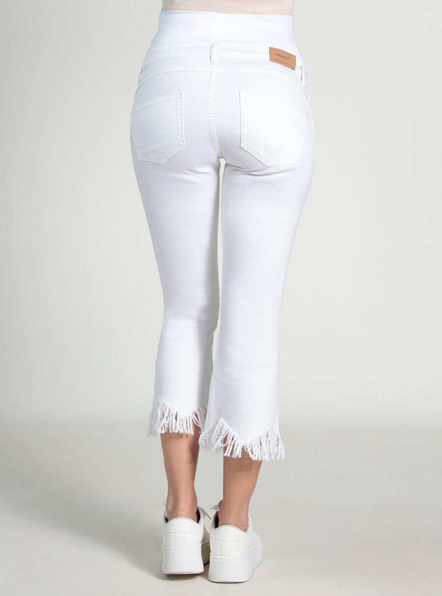 Pantalón jeans premamá acampanados tobilleros con flecos - Imagen 4