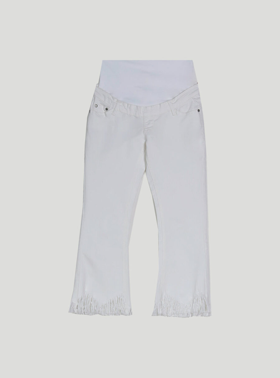 Pantalón jeans premamá acampanados tobilleros con flecos - Imagen 6