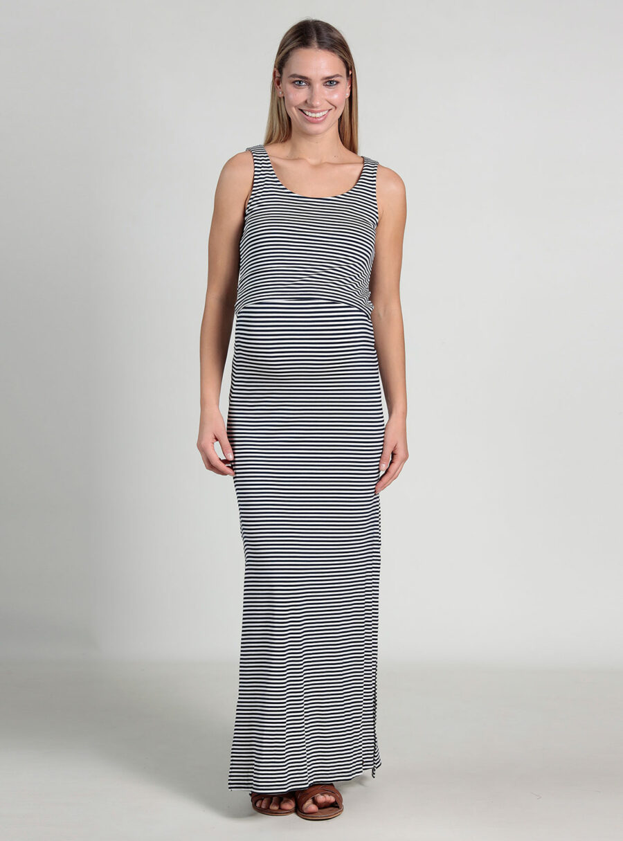 Vestido largo de lactancia de rayas - Imagen 2