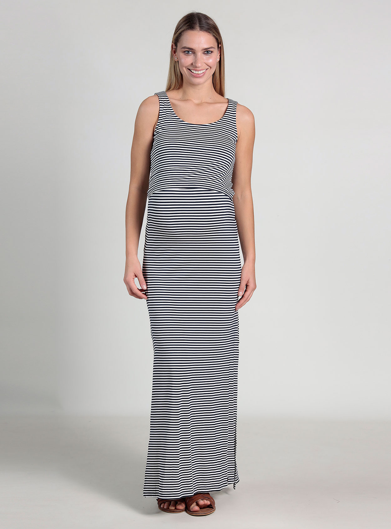 Vestido largo de lactancia de rayas - Imagen 2