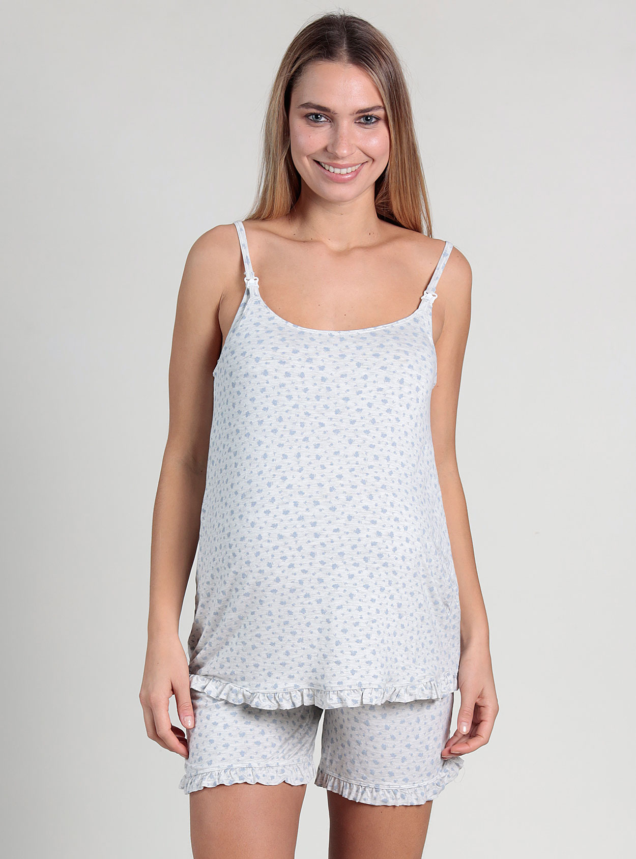 Camiseta lactancia pijama flores con volante en el bajo