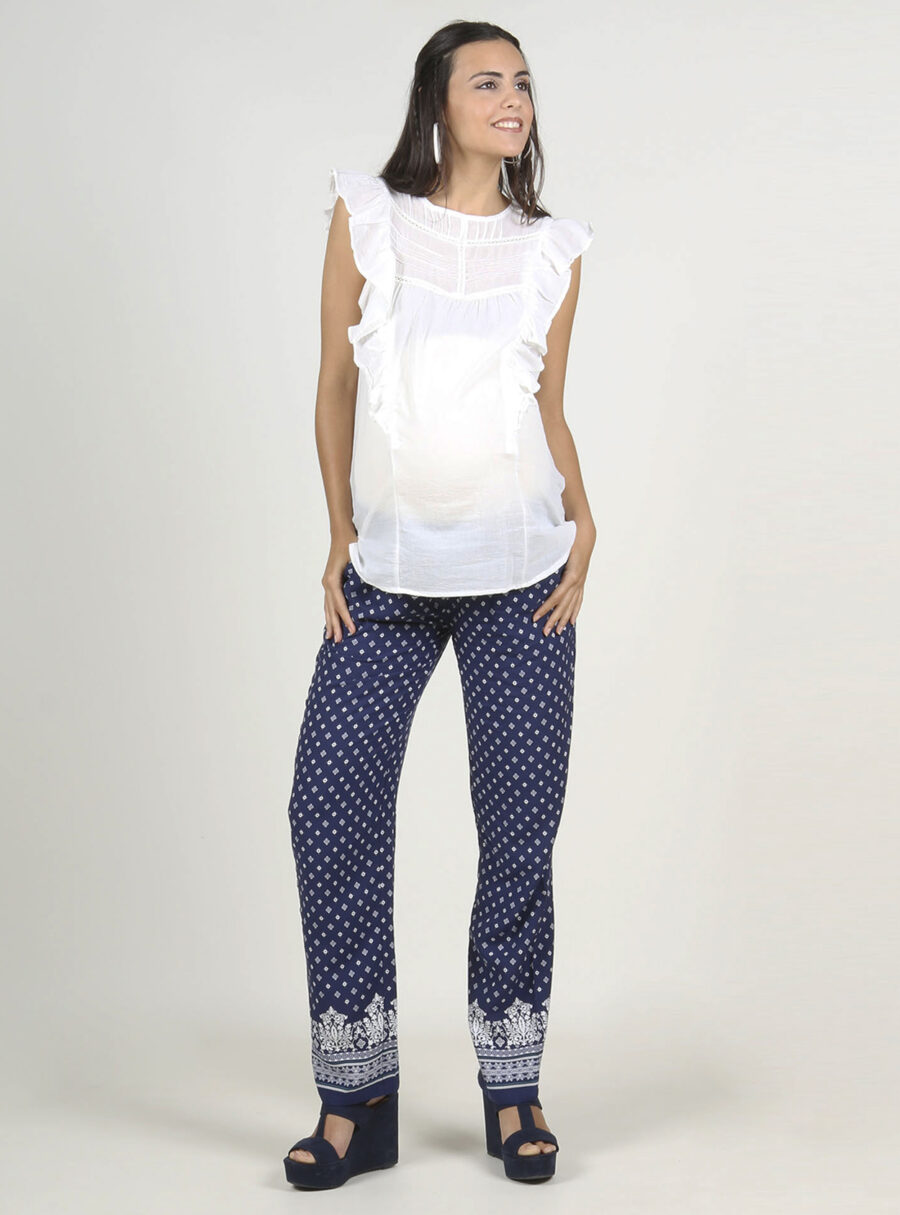 Pantalón ancho estampado con smock - Imagen 4
