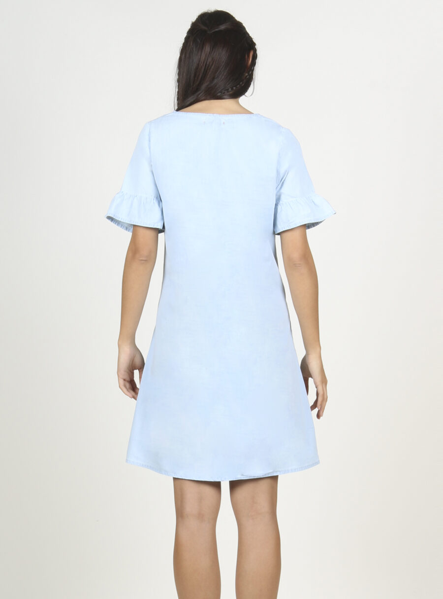 Vestido de lactancia tejano con bordado en escote - Imagen 3
