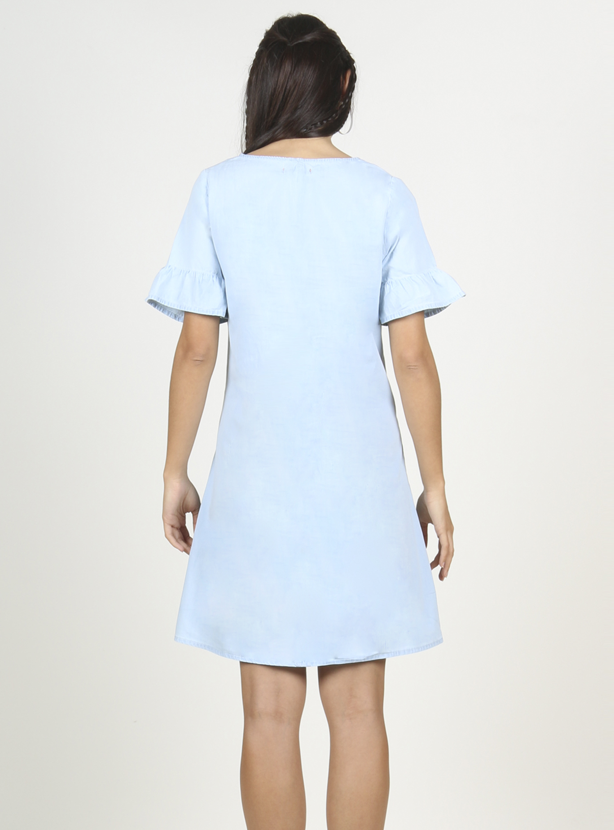 Vestido de lactancia tejano con bordado en escote - Imagen 3