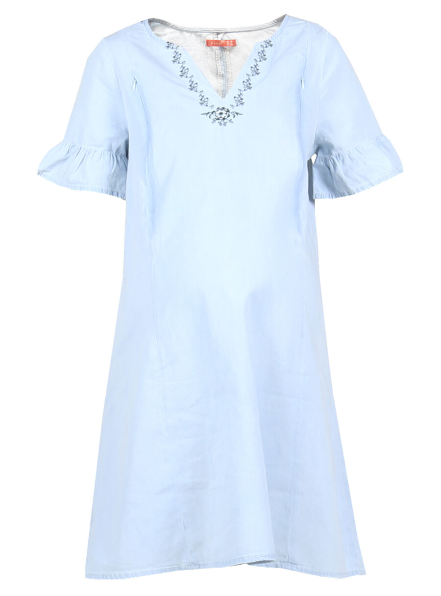 Vestido de lactancia tejano con bordado en escote - Imagen 6