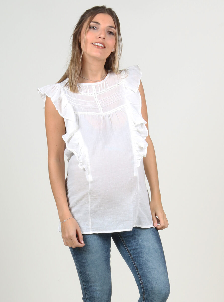 Blusa lactancia con volantes y jaretas