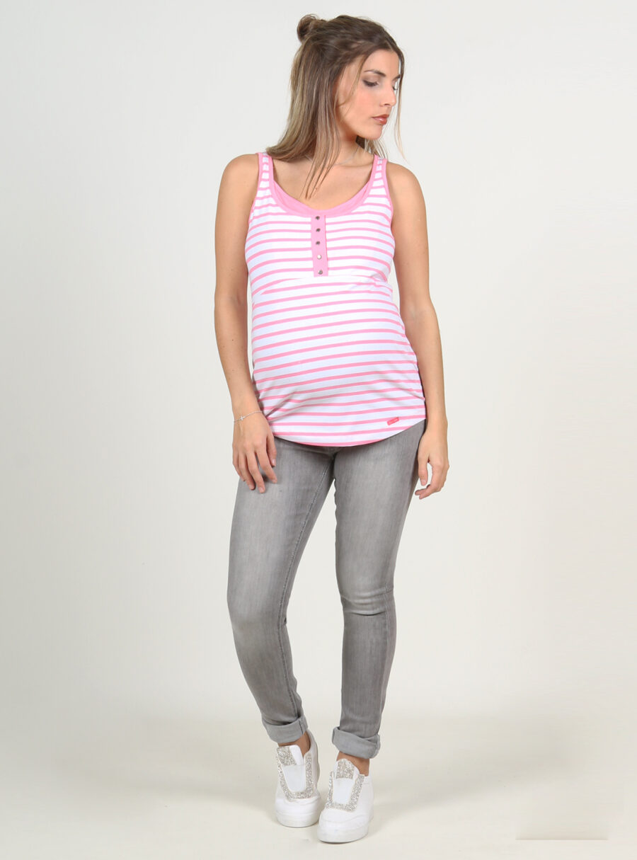 Camiseta tirantes rayas lactancia con baby body - Imagen 3