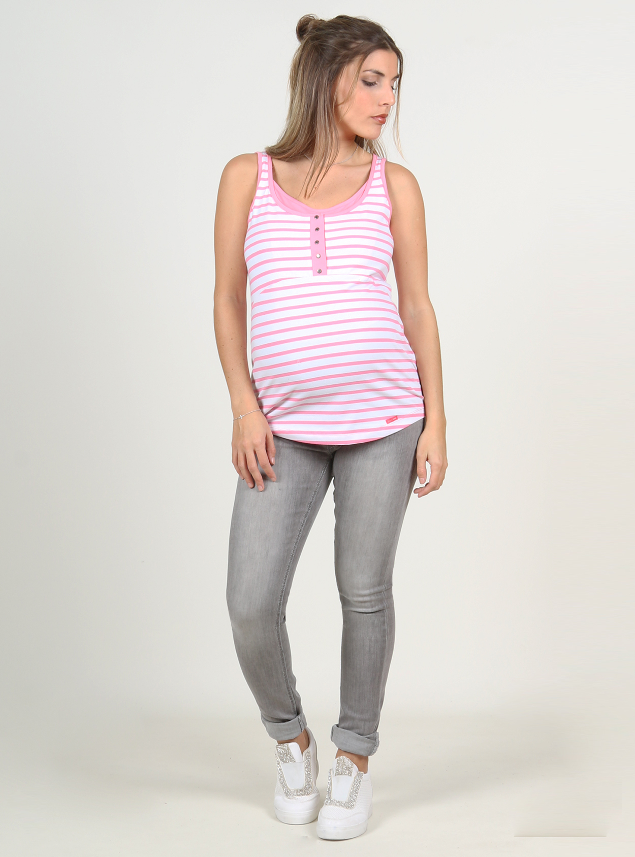 Camiseta tirantes rayas lactancia con baby body - Imagen 3