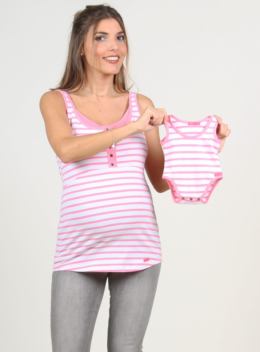 Camiseta tirantes rayas lactancia con baby body - Imagen 5